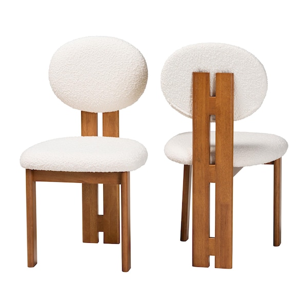 Baxton Studio Kacela Modern Japandi Cream Boucle Fabric and Walnut Brown Finished Wood 2-Piece Dining Chair Set 241-2PC-13433-ZORO - main